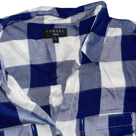 Tinsel Hattie Checker plaid flannel long-sleeve shirt SZ Medium Western Cowgirl - Picture 3 of 3